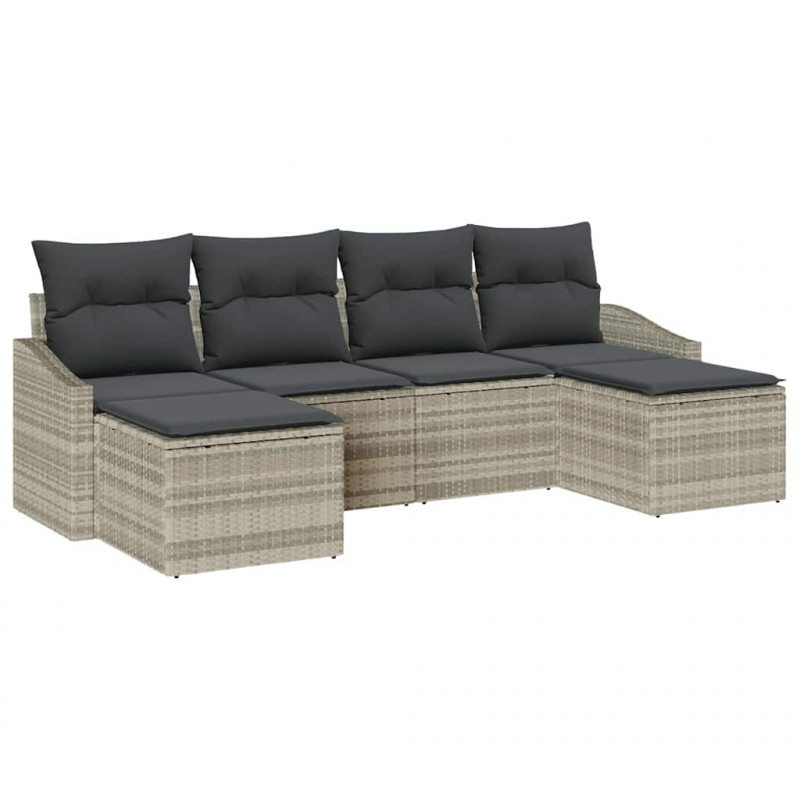 Zestaw Sof z poduszką 6 pcs Jasnoszary polirattan