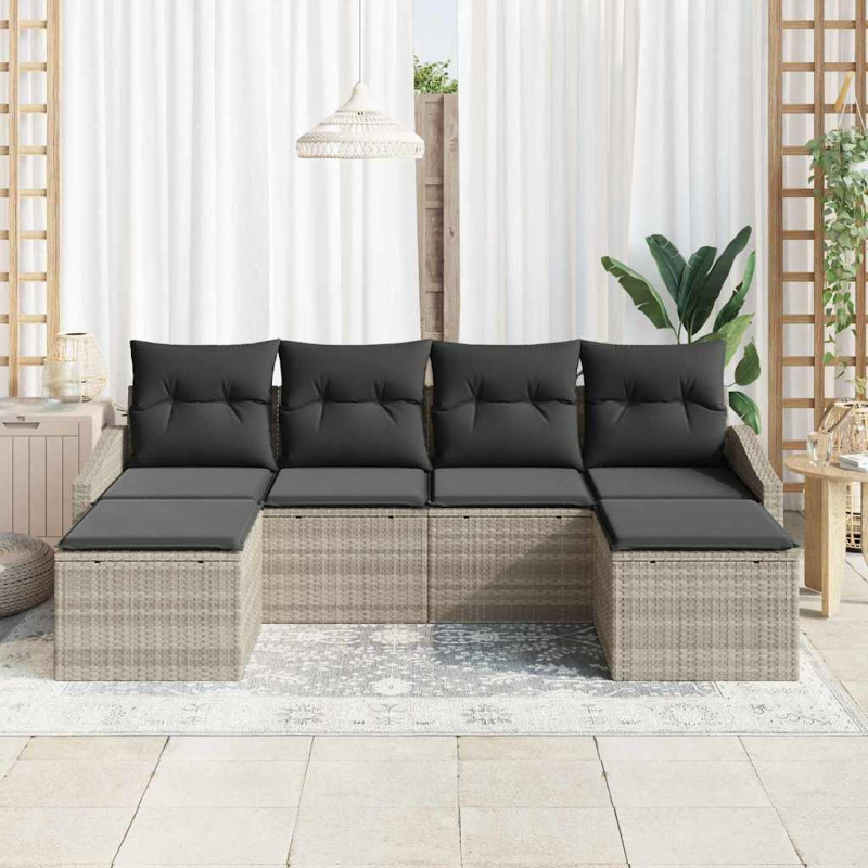 Zestaw Sof z poduszką 6 pcs Jasnoszary polirattan