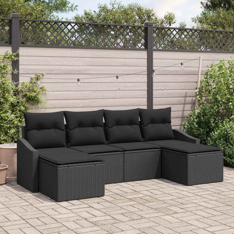 Zestaw Sof z poduszką 6 pcs Czarny polirattan