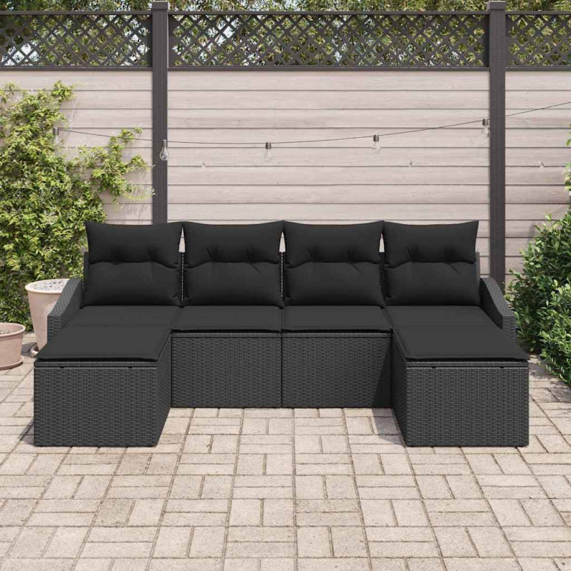 Zestaw Sof z poduszką 6 pcs Czarny polirattan