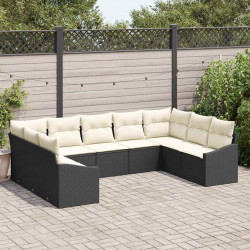 Zestaw Sof z poduszką 9 pcs Czarny polirattan