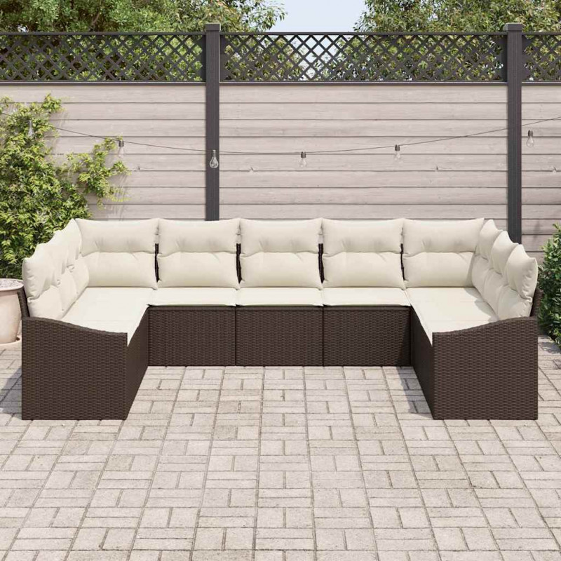 Zestaw Sof z poduszką 9 pcs Brązowy polirattan