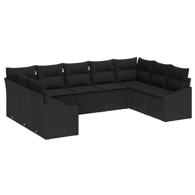 Zestaw Sof z poduszką 9 pcs Czarny polirattan