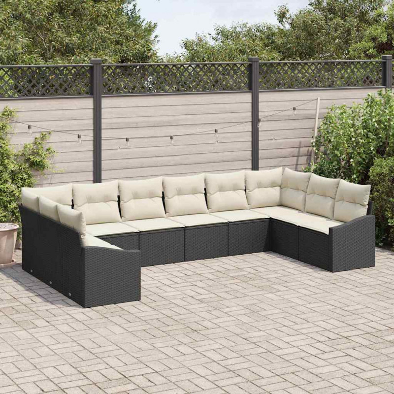 Zestaw Sof z poduszką 10 pcs Czarny polirattan