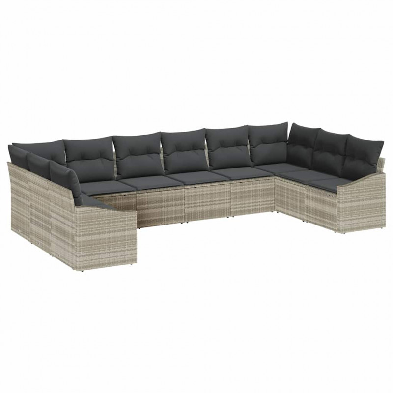 Zestaw Sof z poduszką 10 pcs Jasnoszary polirattan