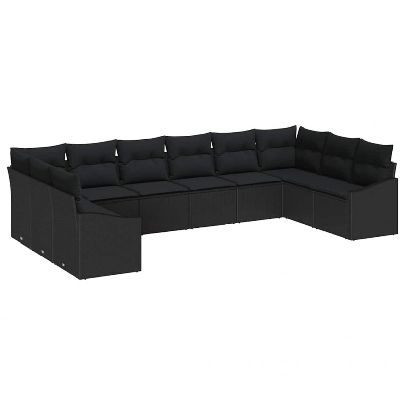Zestaw Sof z poduszką 10 pcs Czarny polirattan