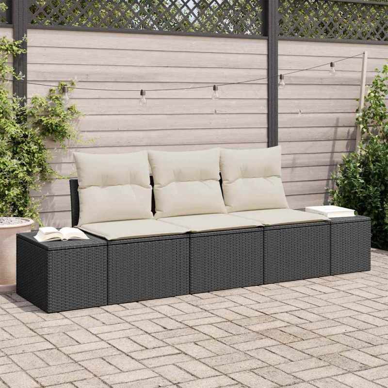 Zestaw Sof z poduszką 3 pcs Czarny polirattan