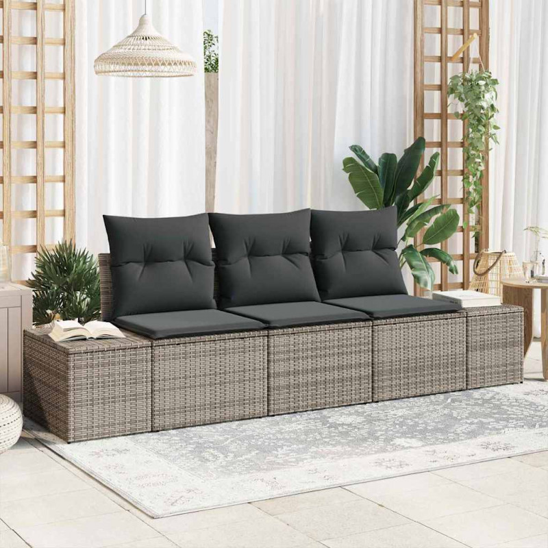 Zestaw Sof z poduszką 3 pcs Szary polirattan