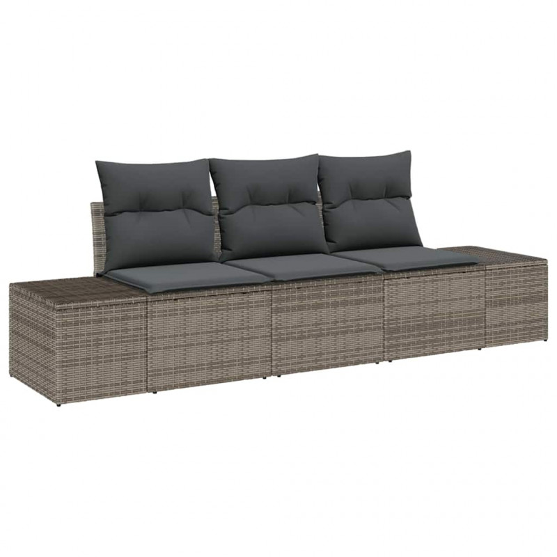 Zestaw Sof z poduszką 3 pcs Szary polirattan