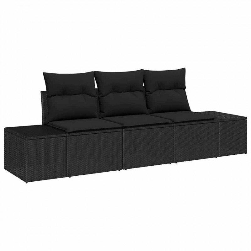 Zestaw Sof z poduszką 3 pcs Czarny polirattan