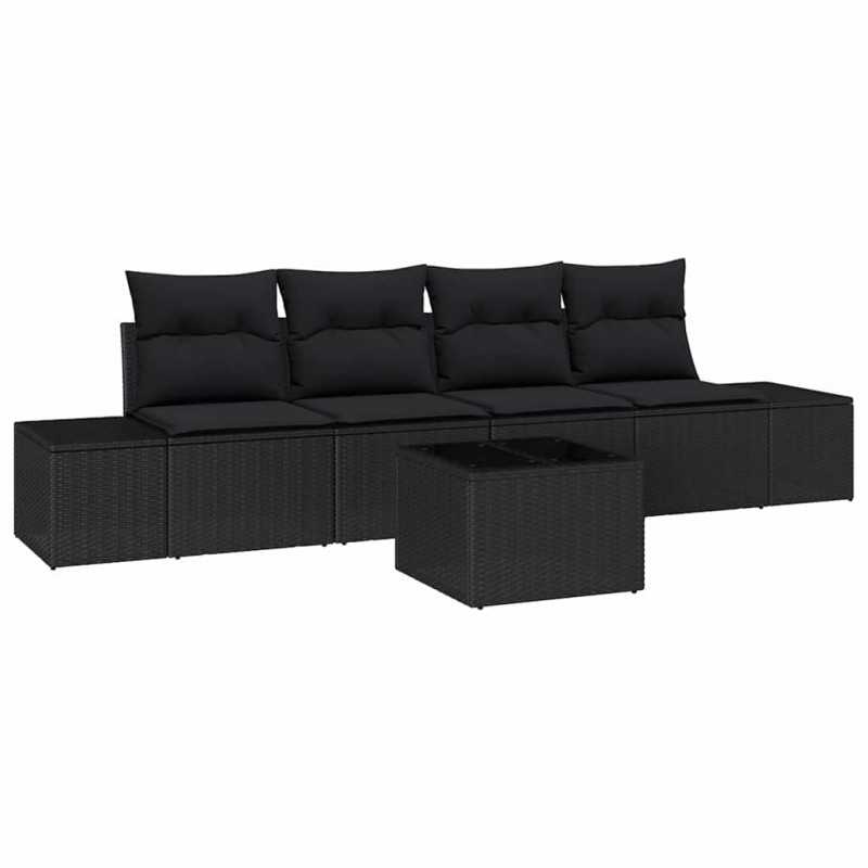 Zestaw Sof z poduszką z poduszką 5 pcs Czarny polirattan