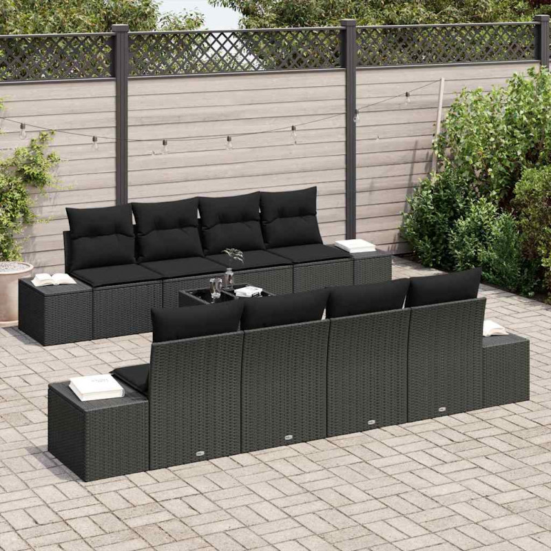 Zestaw Sof na Ogród z poduszką 7 pcs Czarny polirattan