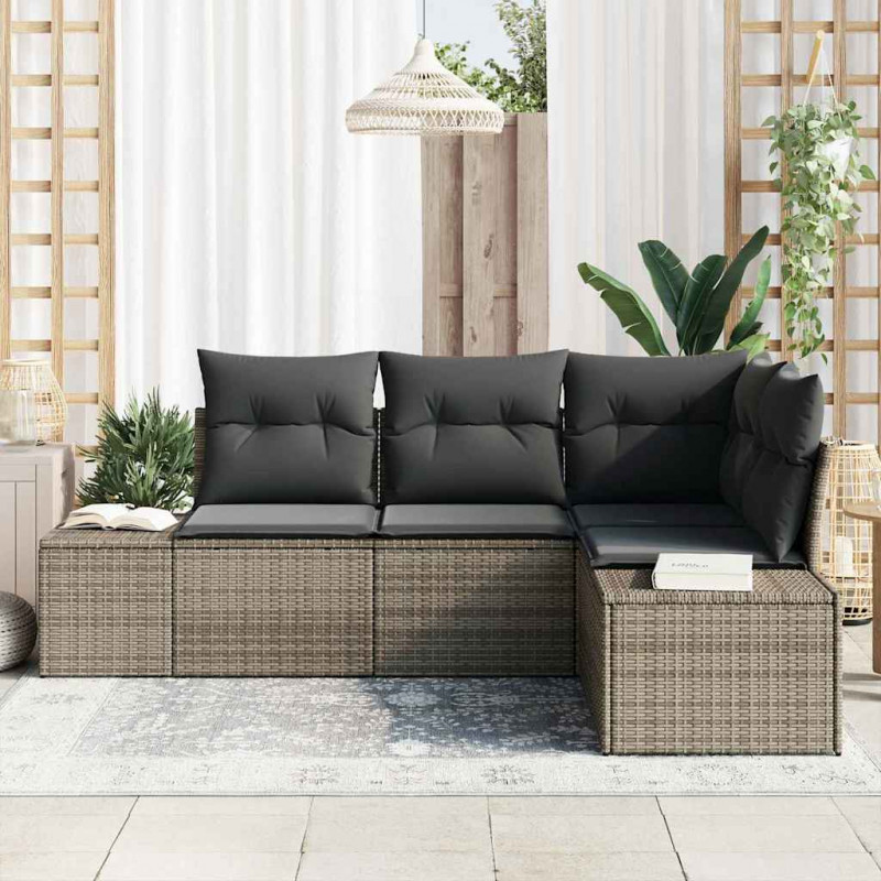 Zestaw Sof na Ogród 4 pcs Szary polirattan