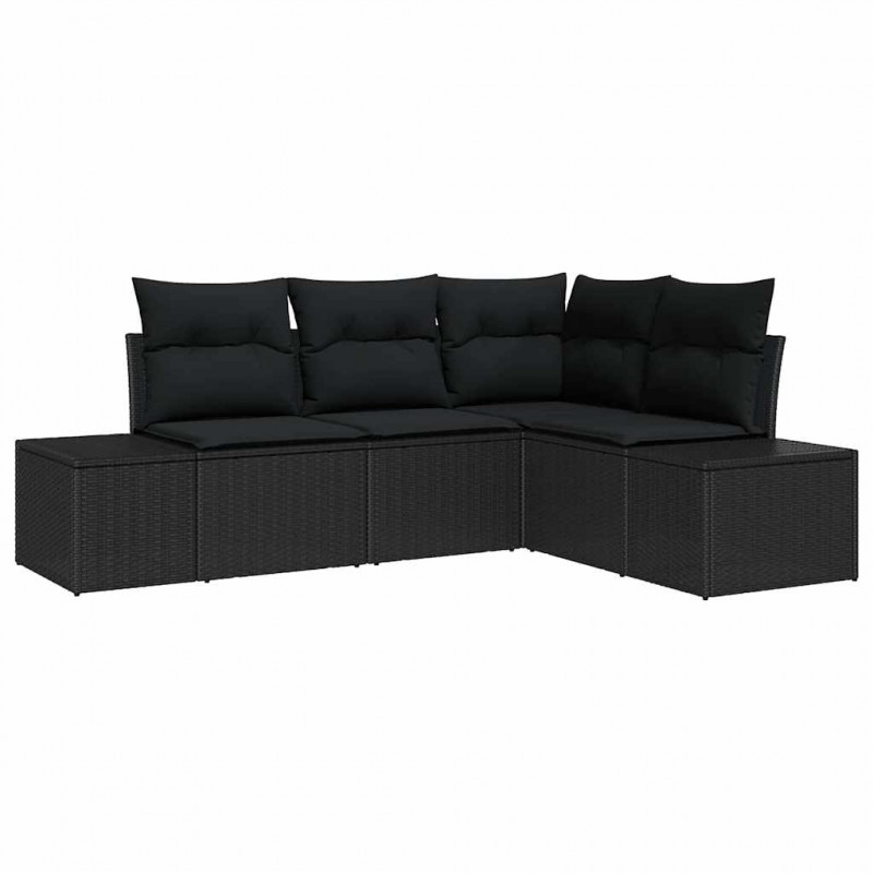 Zestaw Sof na Ogród 4 pcs Czarny polirattan
