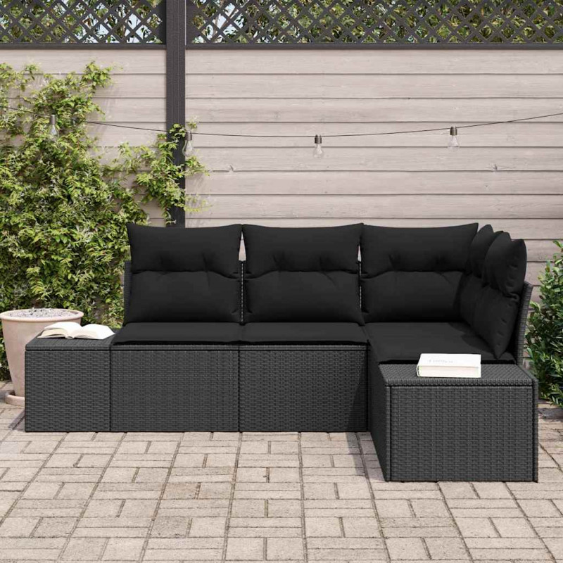 Zestaw Sof na Ogród 4 pcs Czarny polirattan