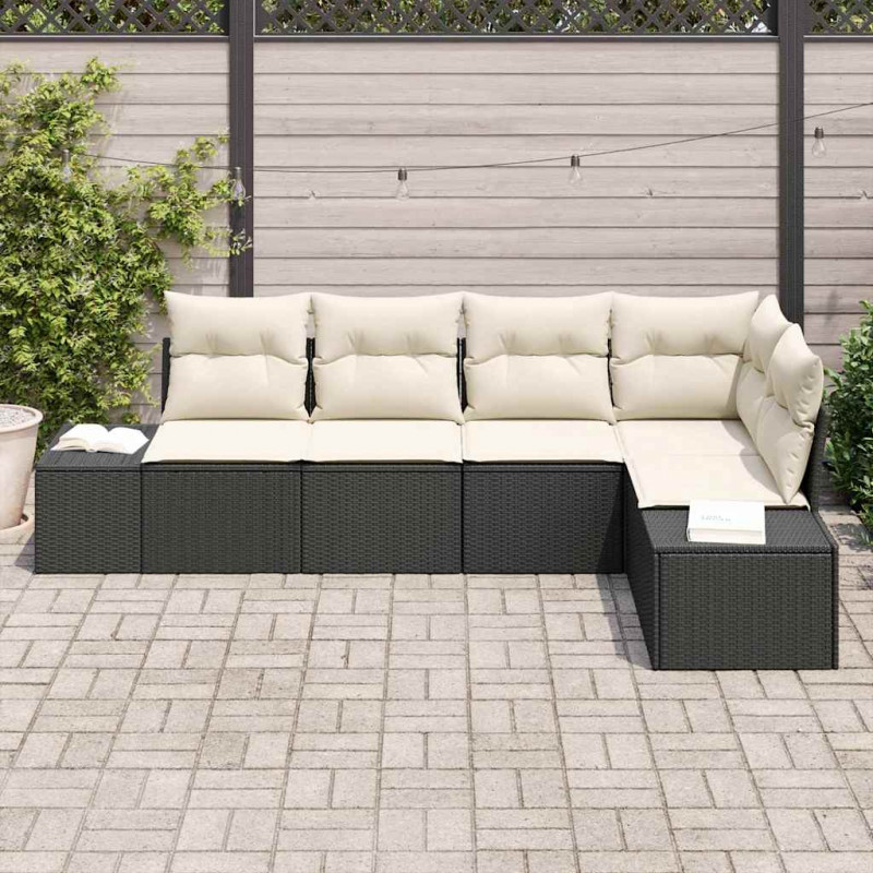 Zestaw Sof na Ogród 5 pcs Czarny polirattan