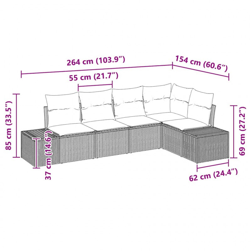 Zestaw Sof na Ogród 5 pcs Beżowy polirattan
