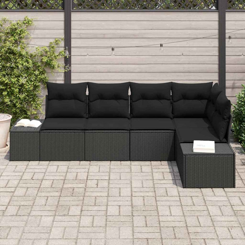 Zestaw Sof na Ogród 5 pcs Czarny polirattan