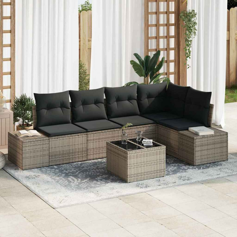 Zestaw Sof na Ogród 6 pcs Szary polirattan