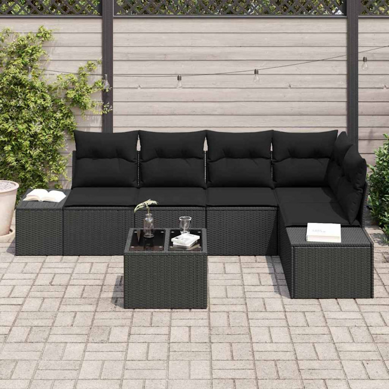 Zestaw Sof na Ogród 6 pcs Czarny polirattan