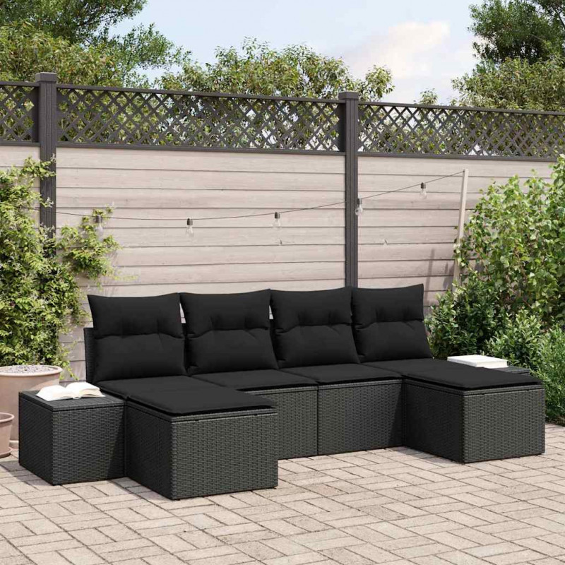 Zestaw Sof na Ogród z poduszką 6 pcs Czarny polirattan
