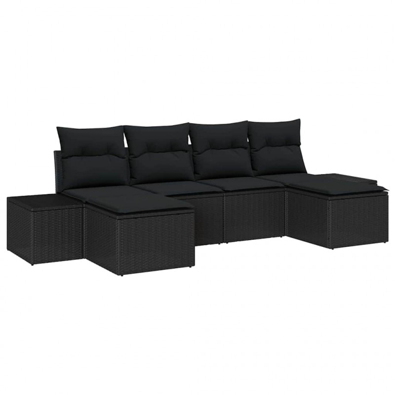 Zestaw Sof na Ogród z poduszką 6 pcs Czarny polirattan