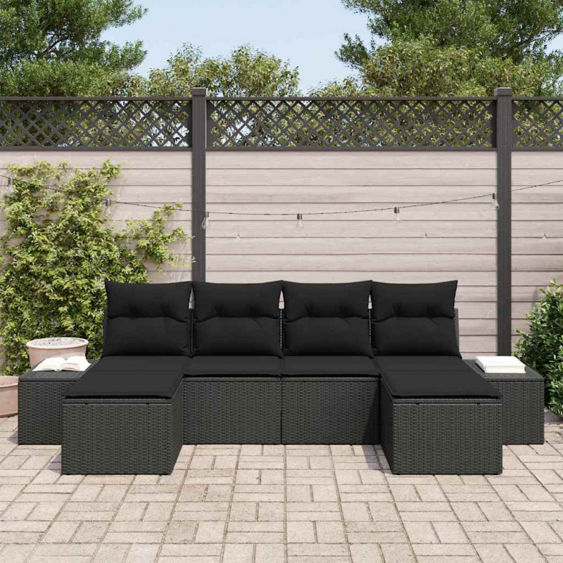 Zestaw Sof na Ogród z poduszką 6 pcs Czarny polirattan