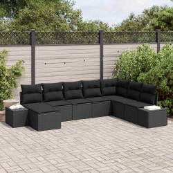 Zestaw Sof na Ogród z poduszką 8 pcs Czarny polirattan