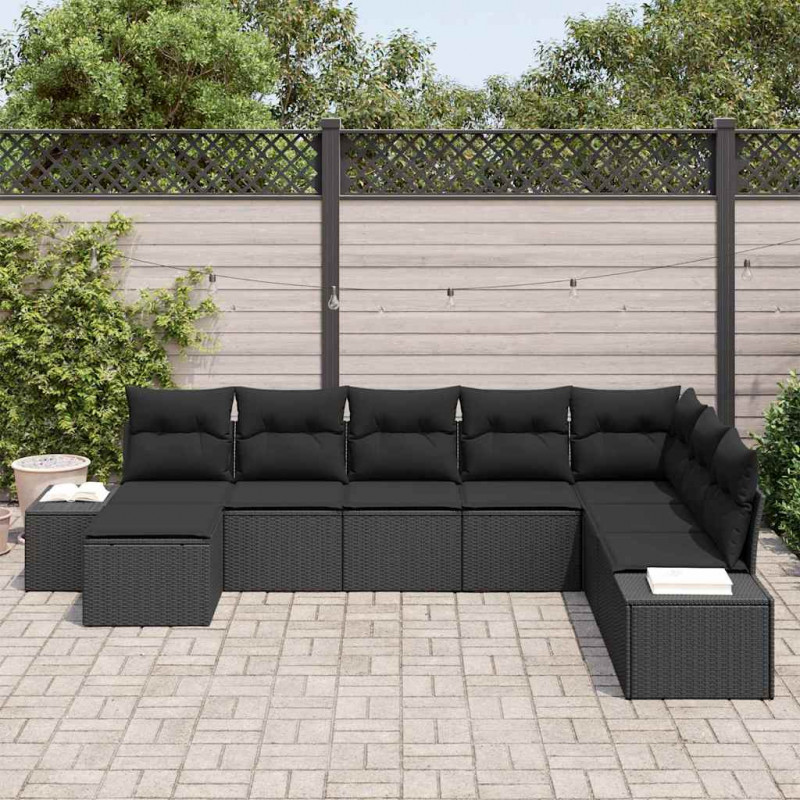 Zestaw Sof na Ogród z poduszką 8 pcs Czarny polirattan