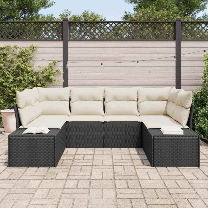 Zestaw Sof na Ogród z poduszką 6 pcs Czarny polirattan