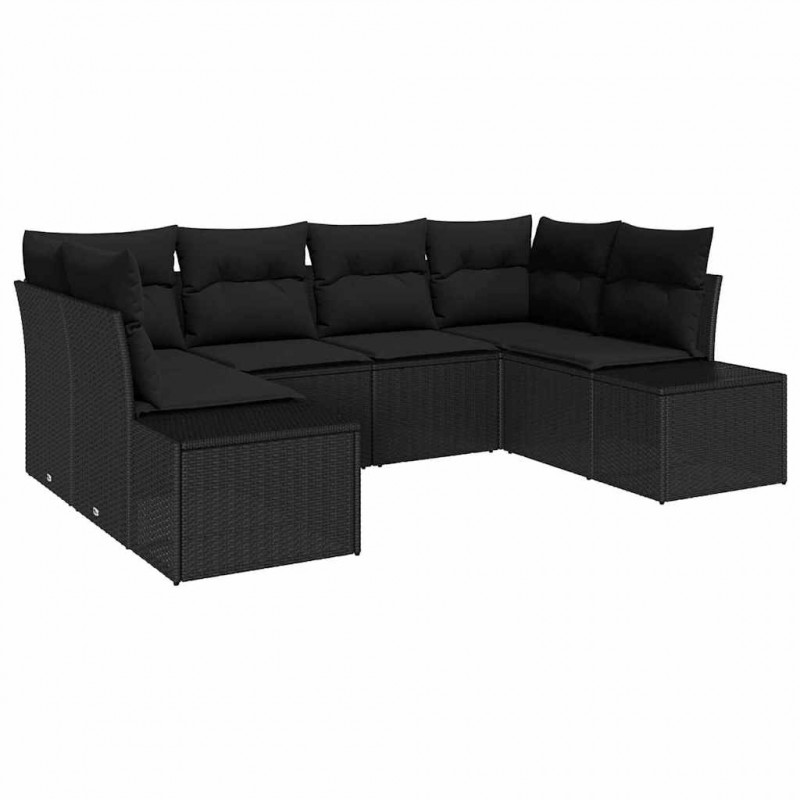 Zestaw Sof na Ogród z poduszką 6 pcs Czarny polirattan