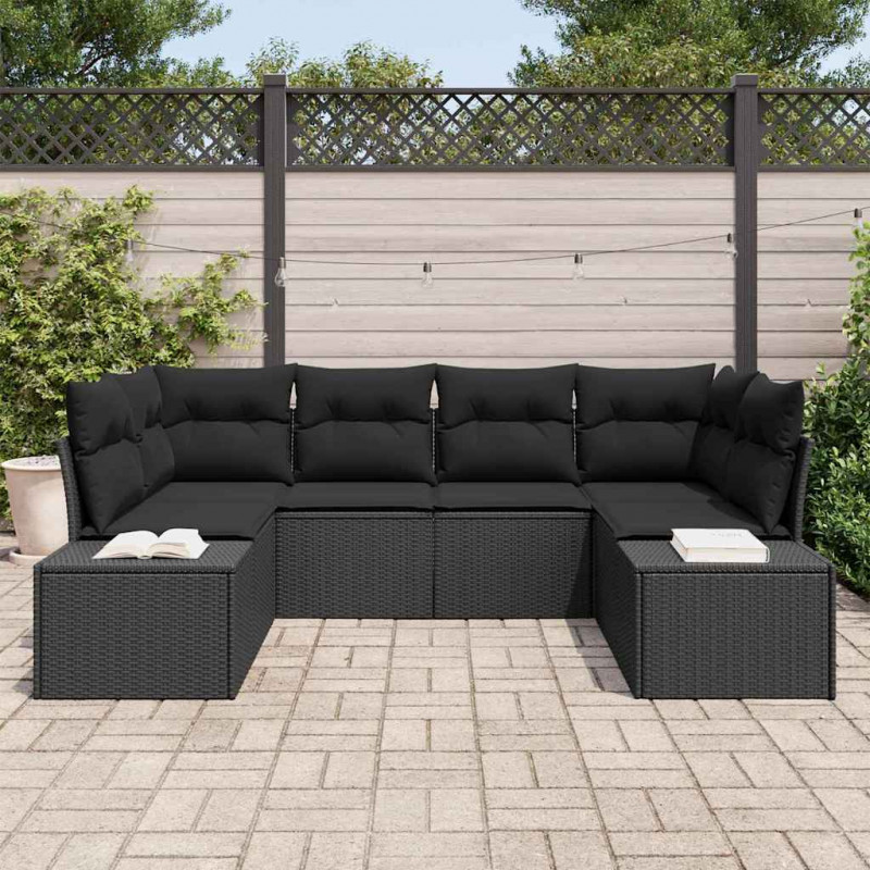 Zestaw Sof na Ogród z poduszką 6 pcs Czarny polirattan