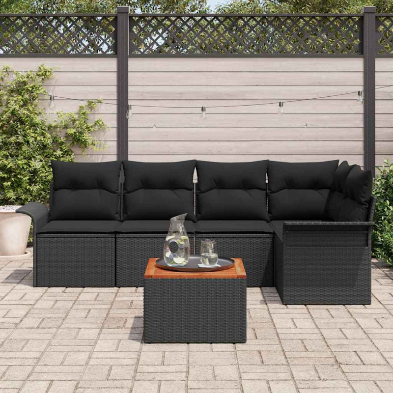 Zestaw Sof na Ogród z poduszką 6 pcs Czarny polirattan