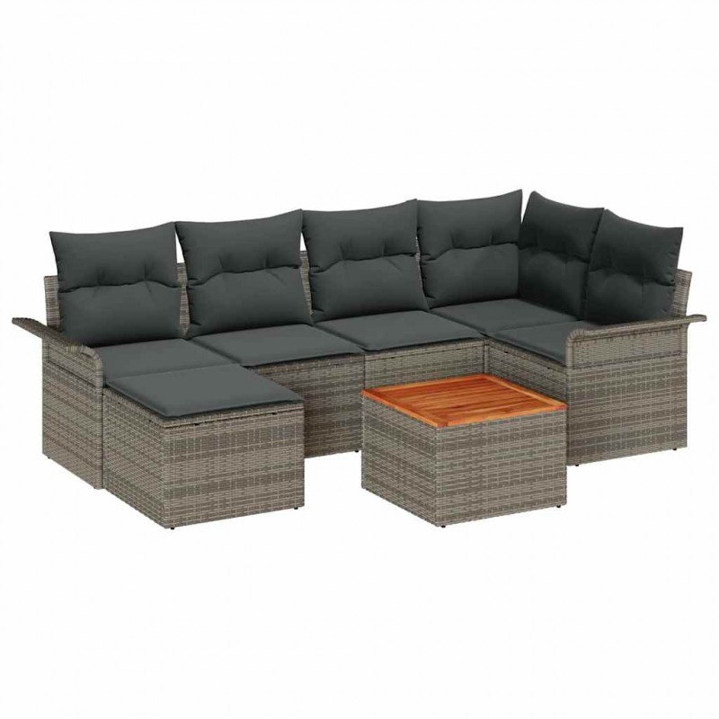 Zestaw Sof na Ogród z poduszką 7 pcs Szary polirattan
