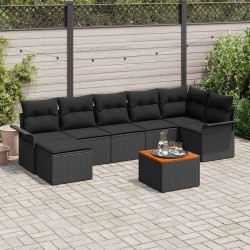 Zestaw Sof na Ogród z poduszką 8 pcs Czarny polirattan