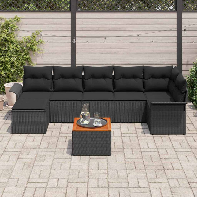 Zestaw Sof na Ogród z poduszką 8 pcs Czarny polirattan