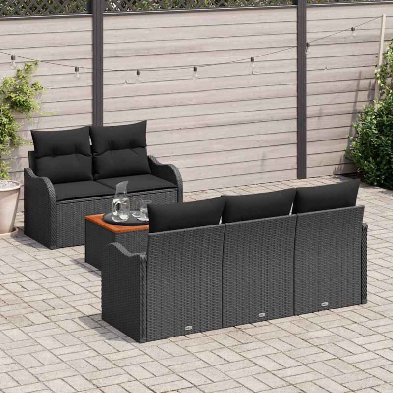 Zestaw Sof na Ogród z poduszką 6 pcs Czarny polirattan