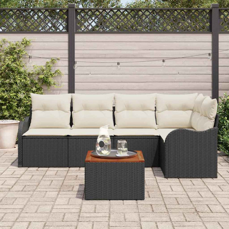 Zestaw Sof na Ogród z poduszką 6 pcs Czarny polirattan