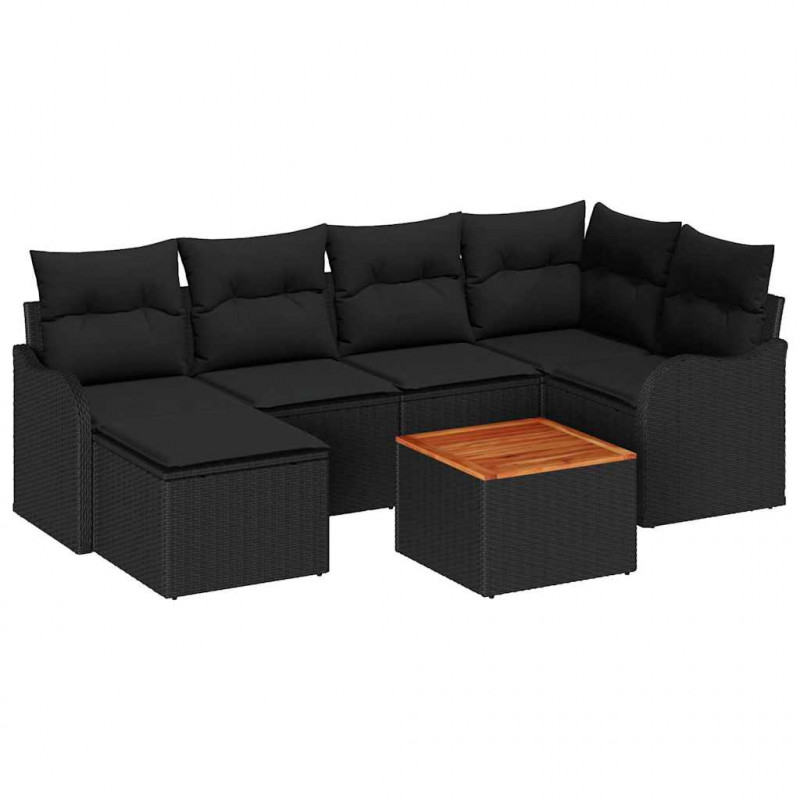 Zestaw Sof na Ogród z poduszką 7 pcs Czarny polirattan