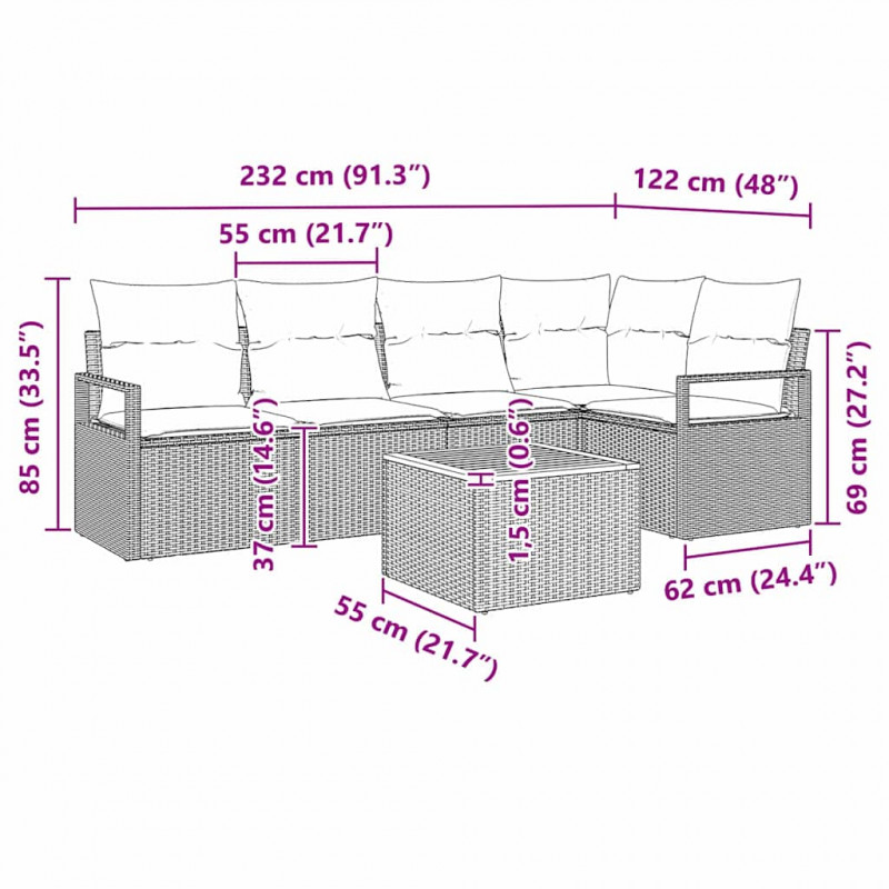 Zestaw Sof na Ogród z poduszką 6 pcs Beżowy polirattan