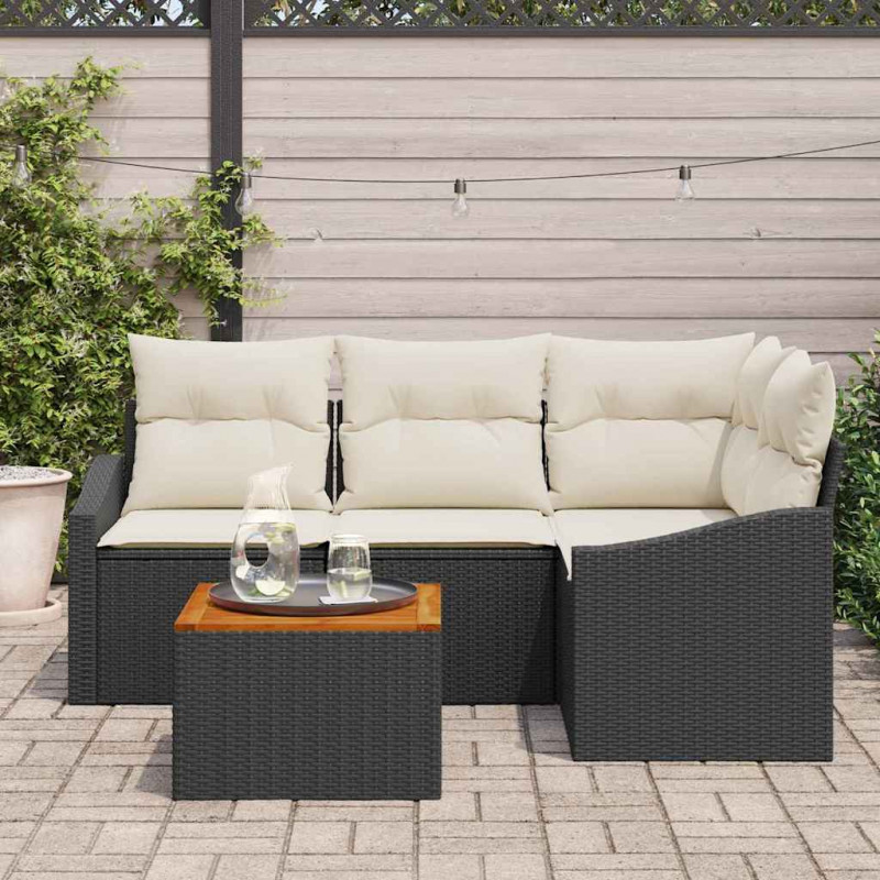 Zestaw Sof na Ogród z poduszką 5 pcs Czarny polirattan