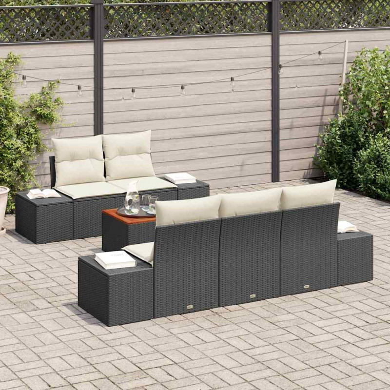Zestaw Sof na Ogród z poduszką 6 pcs Czarny polirattan