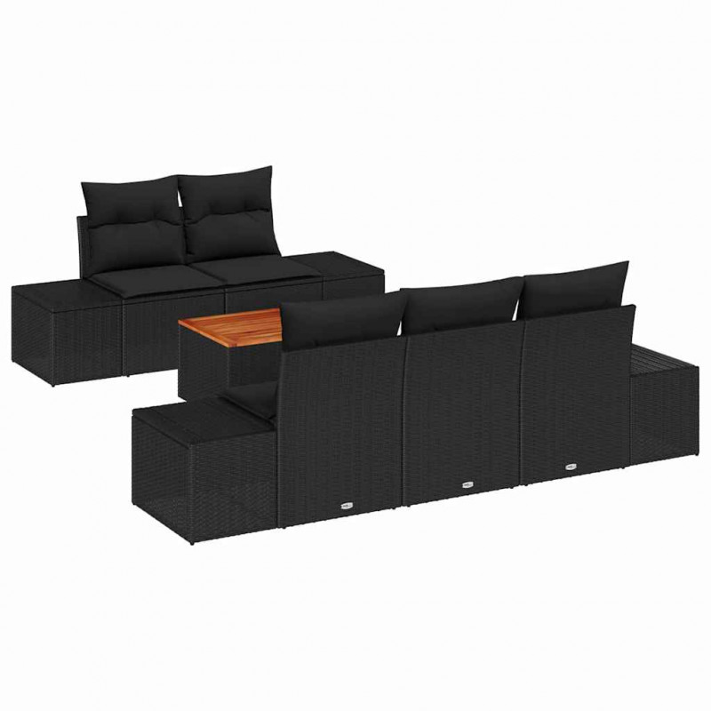 Zestaw Sof na Ogród z poduszką 6 pcs Czarny polirattan
