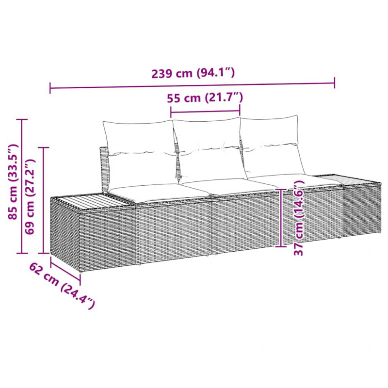Zestaw Sof na Ogród z poduszką 3 pcs Beżowy polirattan