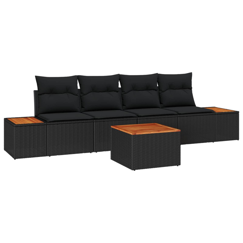 Zestaw Sof na Ogród z poduszką 5 pcs Czarny Polirattan