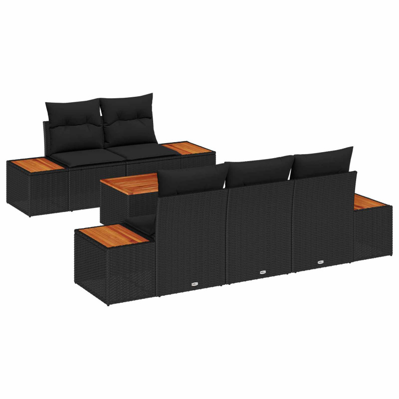 Zestaw Sof na Ogród z poduszką 6 pcs Czarny Polirattan