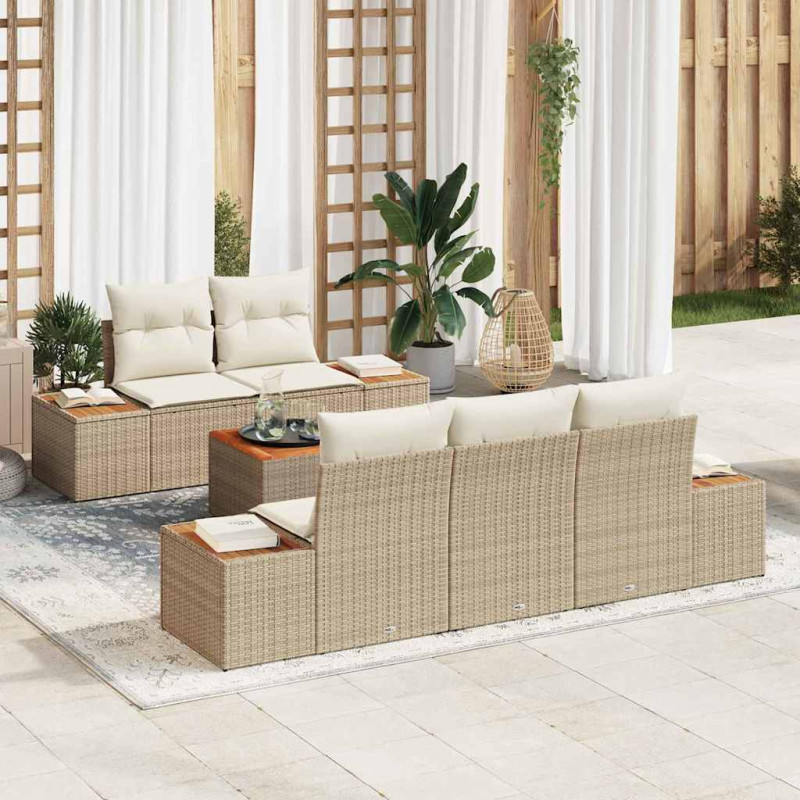 Zestaw Sof na Ogród z poduszką 6 pcs Beżowy Polirattan