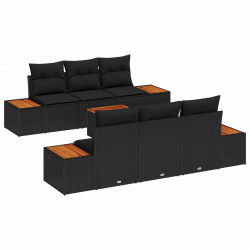 Zestaw Sof na Ogród z poduszką 7 pcs Czarny Polirattan