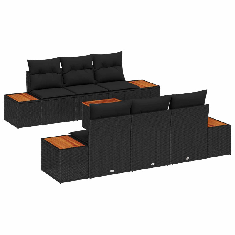 Zestaw Sof na Ogród z poduszką 7 pcs Czarny Polirattan