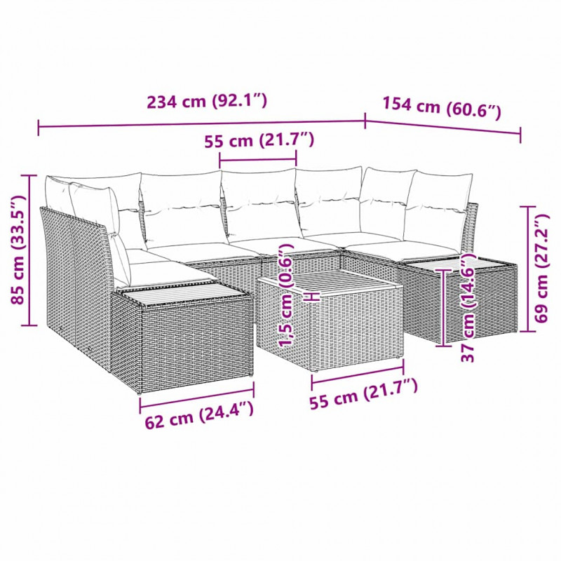 Zestaw Sof na Ogród z poduszką 6 pcs Czarny Polirattan